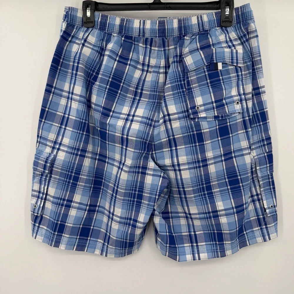 Cremieux Beach Wear Mens Blue Plaid Cargo Swim Trunks Shorts Size XL